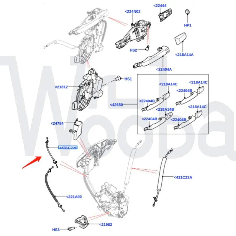 Wooba LR025544 New Product Car Door Latch Cable for Land Range Rover Evoque L538 2012- Auto Door Lock Control Cable