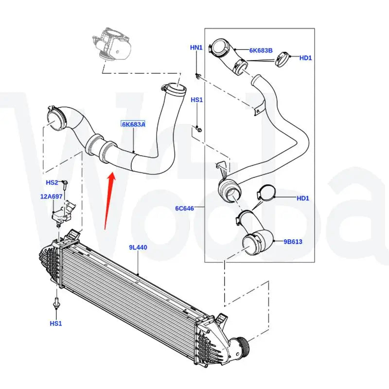 Wooba LR066436/ LR024304 Car Engine Cooling Intake Pipe Intercooler Hose for Land Rover Range Rover Aurora Discovery 2012-2018