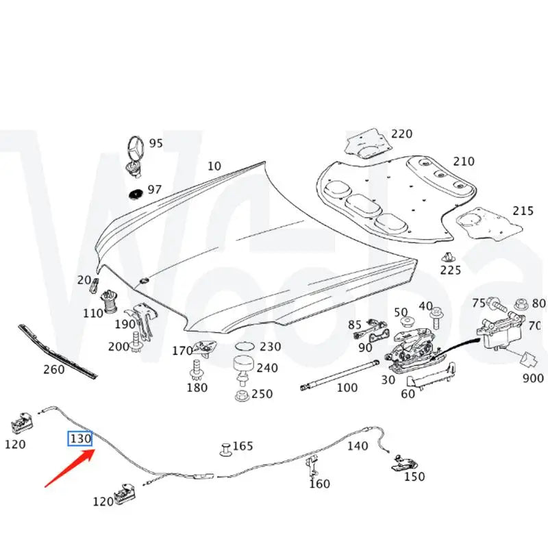 Wooba Front Hood Release Wire Cable A2128800359 A2128800559 2128800559 for Mercedes-Benz E-Class E260 E550 E350 E63 Cover Cable