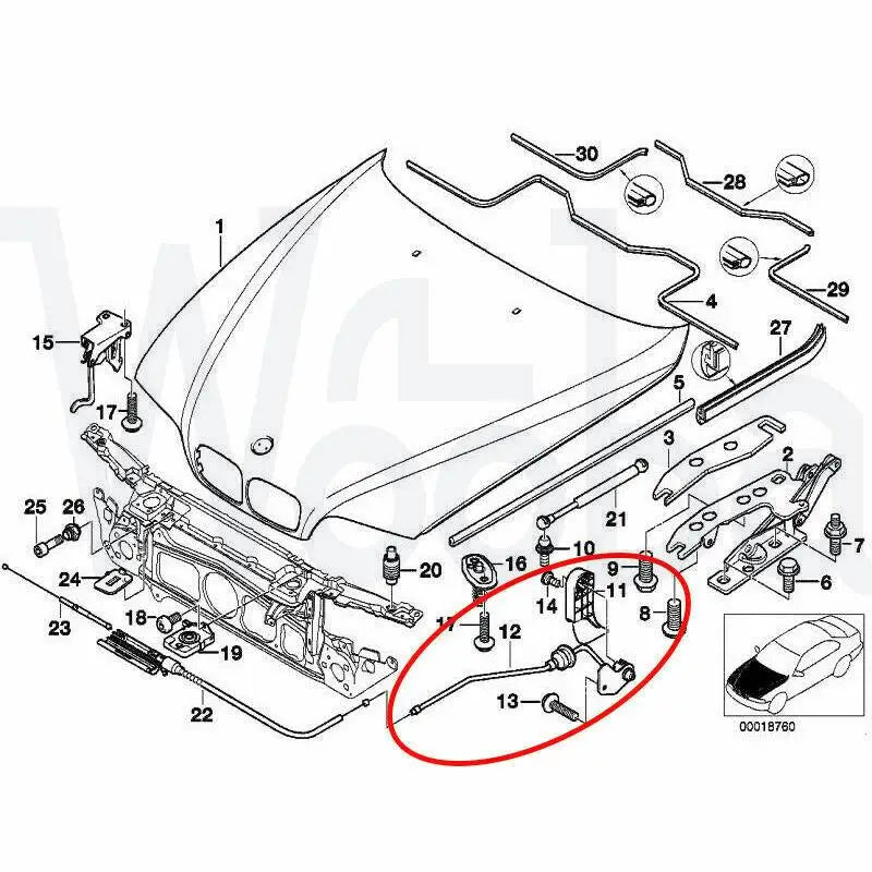 Car Hood Release Wire Cable Engine Bowden Motorhaubenseil Parts Direct Replacement for BMW 5 Series E39 1995-2004 51238176595