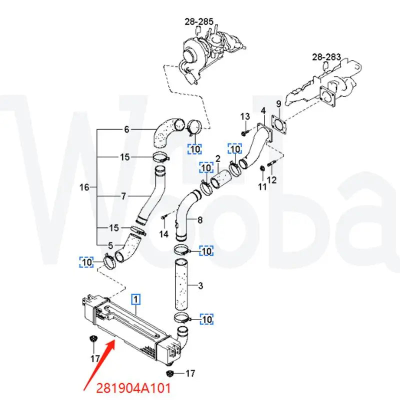 Wooba Radiator Intercooler Charger for KIA SORENTO I JC D4CB NISSENS 281904A101